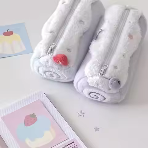 Y-1 Piece Cute Cream Swiss Roll Soft Plush Pencil Case Zipper Large Capacity School Student Statione