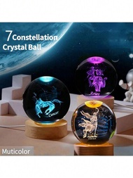 1入組usb彩色led水晶球3d 12星座玻璃家庭裝飾夜燈,適用於節日、派對、生日、聖誕禮物