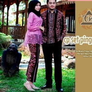 Batik Couple Set - 1 Kemeja Lelaki &amp; 1 Set Baju Lace dengan Mutiara Bead dan kain batik perempuan (free Size)