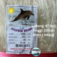 080MM X 152MM (6" Inci) X 40MD X 91.4Mtr Jaring Pukat Ikan / Mata Lintang / Isi Kosong / Warna Putih