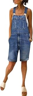 utcoco Women's Casual Distressed Adjustable Strap Cuffed Hem Denim Bib Overalls Shorts Romper