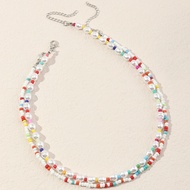 Colorful Beaded Rice Pearl Necklace Bohemian Countryside Style Fake Pearl Choker Geometric Shape O-S