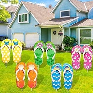 Quzzil 10 Pcs Summer Slippers Outdoor Yard Decoration Garden Lawn Stake Signs with 20 Pcs Plastic St