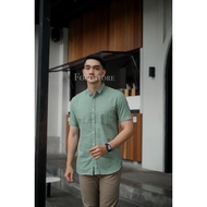 KEMEJA HIJAU Men's plain shirt, short sleeve, slim fit, mint green, sage green, black, white, navy, 