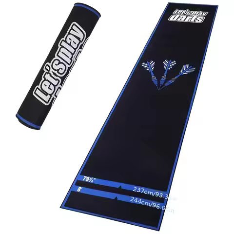 Professional dart mat for steel-tip and soft-tip darts, featuring a marked throw line; protects floo