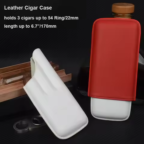 6.7" Long Leather Cigar Case 54 Ring Cigar Holder Style Mini Cigar Box 3 Tubes Travel Cigar Humidor 