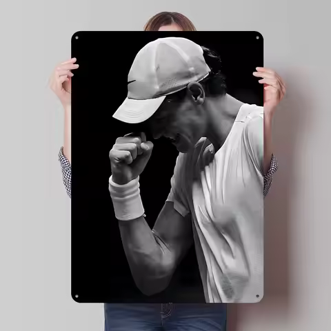 Jannik Sinner Black and White Tin Plaque Poster Customized Retro Wall Art Vintage Metal Signs for Ro
