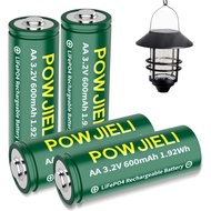 AA 3.2V Solar Batteries 4-Pack,600mAh LiFePo4 Double A Rechargeable Battery for Solar Post Lights, W