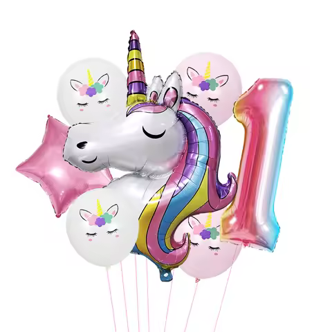Unicorn Party Balloons Number Foil Balloons 1 2 3 4 Years Unicorn Birthday Party Decoration Rainbow 