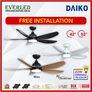 [FREE INSTALLATION] DAIKO Mizu 42"/ 52" DC Ceiling Fan (Dimmable) (with Tri-Color Light and Remote) (Optional Smart Version)