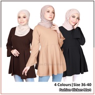 FC Mart - Plus Size Peplum Blouse / Baju Muslimah Lengan Panjang / Women Long Sleeve Top / Blause Wanita / Baju Labuh
