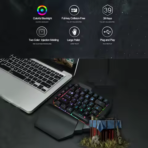 Single Handed Gamer keyboard Mechanical keyboard RGB Backlit keyboard Portable Mini USB Wired Gaming