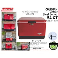 Coleman Vintage Steel Belted 54-Qt Cooler-Red Large Ice Bucket 51 Liters