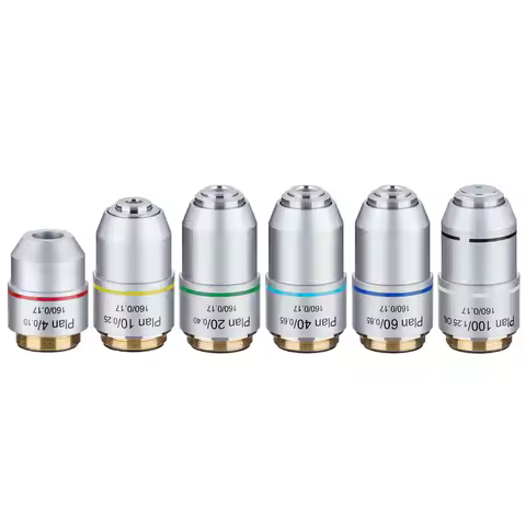 Microscope Objective Lens PLAN DIN 4X 10X 20X 40X 60X 100X RMS Thread