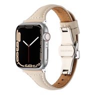 สายหนังแบบบางสำหรับสายคาด Apple Watch หรูหราบางเฉียบสำหรับรุ่น Ultra 8 7 6 5 4 3 2 1 SE40มม. 42มม. 44มม. 41มม. 45มม. 49มม. 49มม.