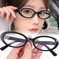 Black Oval Frame Glasses - Hip-hop Y2K Retro Narrow Spectacles - Transparent Lens Plain Glasses - Wo