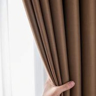 1pc Coffee Brown New Black Silk High-Precision Fabric Lightweight 99% Full Blackout Curtain, Thermal