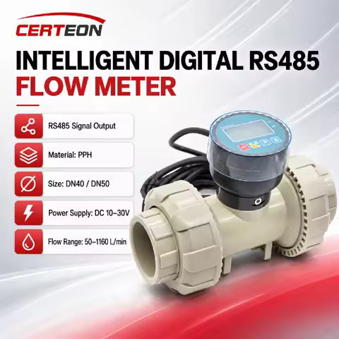 PPH Digital Flow Meter RS485 DN40 DN50 LCD Water Flow Sensor Heat Corrosion Resistant 50-1160L/min R