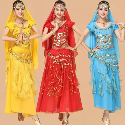 Bollywood Dress Adult Costume Women Oriental Sari Indian Arabic Dance Belly Clothing Performance Chi