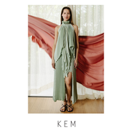 Kemissara Ruffle Neck open back set (Top & Skirt) - Sage Green