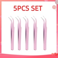 5pcs Set Pink Stainless Steel Tweezers Elbow Style Tweezer Durable Manicure Tool TOGO