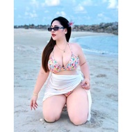 Z197 3-Piece Hot Sea Set For Chubby Women Bra + Bikini + Chiffon Cover Bust 38-48 Free Size Waist Hi