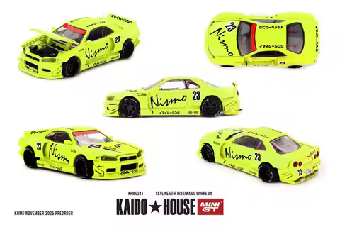 (Pre-Order) Kaido House x MINI GT 1:64 Skyline (R34) Kaido Works V4 Yellow Diecast Collector's Vehic