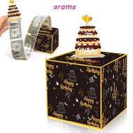 AROMA Birthday Money Box, Paper Surprise Birthday Cash Pull Gift Box, Surprise Money Box Fun Square Cash Gift Box Men