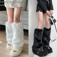 【♡Lovely girls house♡】Jk ถุงเท้ากองขา Y2k ปลอกสวมขาผ้ากำมะหยี่เนื้อหนาเพื่อความอบอุ่นในฤดูหนาวปลอกสว