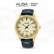 Alba Prestige Jam Tangan Pria AS9V16 / AS9V16X1 Quartz Gold Pattern Dial Black Genuine Leather Strap