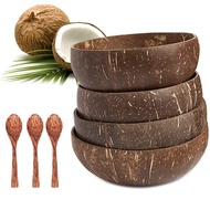 ♚Natural Coconut Bowl Wooden Spoon Tableware Set Creative Shell Kitchen Set Item Rice Ramen Sala 7☝