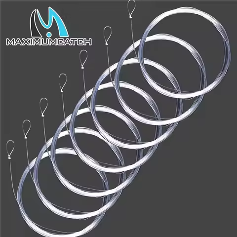 Maximumcatch 6pcs Fly Fishing Leader 7.5/9/12/15FT 0X-7X Clear Tapered Nylon Line with Loop Trout Ba