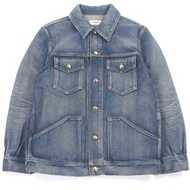 CELINE 2Q456365M 卡車司機夾克，金色 Triomphe 紐扣，復古做舊靛藍色牛仔布，XS 碼，正品，日本製造。