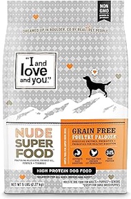 "I and love and you" Nude Superfood Dry Dog Food - Grain Free Kibble, Prebiotics &amp; Probiotics, Turkey + Chicken, 23-Pound