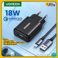 Terlaris Ugreen Kepala Charger 18W Iphone Android Fast Charging Qc 3.0