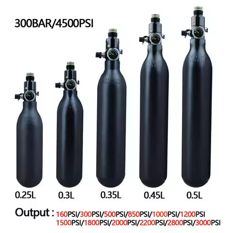 HPA Scuba 0.22L/0.3L/0.35L/0.45L/0.5L 300BAR 4500PSI Air Tank Output 160PSI To 3000PSI Pressure Regu