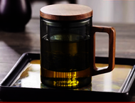 DDS - 茶杯玻璃杯過濾泡花茶家用帶蓋帶把杯子(規格:【直覺靈空杯】450ml青灰色方把）#N134_019_240