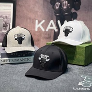 Cap with closed tail, elastic tail hat with Bull Chicago buffalo head logo and mesh