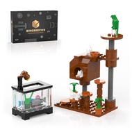 Cat Tree and Fish Tank Building Set, Farm Animals Cat Climber House with Cats, Fish and Parrot, Cute