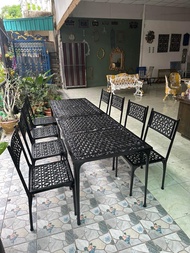 ชุดสนามอัลลอยด์ 8 ที่นั่ง ลายชาจีน ลายเรียบๆ เฟอร์นิเจอร์สนาม เฟอร์นิเจอร์กลางแจ้ง ชุดโต๊ะกาแฟ โต๊ะท