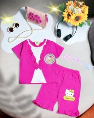 Baju playset baby girl anak baby bayi budak perempuan seluar pendek hello kitty cotton pink peach ca