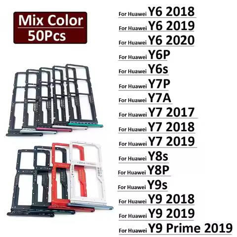 50Pcs/Lot, SIM Card Tray Slot Holder For Huawei Y6 Y6P Y6s Y7 Y7P Y8 Y8P Y8s Y9 Y9s Prime 2017 2018 
