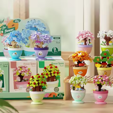 Idea Construction Micro Diamond Block Potted Plant Tree House Building Bricks Toys Bonsai Flower Tre