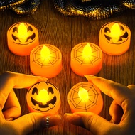 [H&L]2/5/10PCS Mini Halloween Pumpkin Lights | Plastic LED Candle Lanterns with Spider Web Design, O