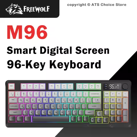 FREEWOLF M96 Wireless Gaming Keyboard with Smart Screen, 96-Key PBT RGB Backlight, Bluetooth Dual Mo