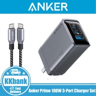 Anker 100W Prime 3-Port Charger Set, GaN Foldable USB C Charger 100W Multi-Device Fast Charger
