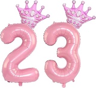 40 Inch Pink Crown Number 23 Balloons, 23th Birthday Balloons for Men Women, Pink 23th Celebration D