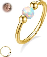 2PCS Stainless Steel Nose Rings 18G 20G Opal Septum Nose Rings for Women Men Body Jewelry Piercing H