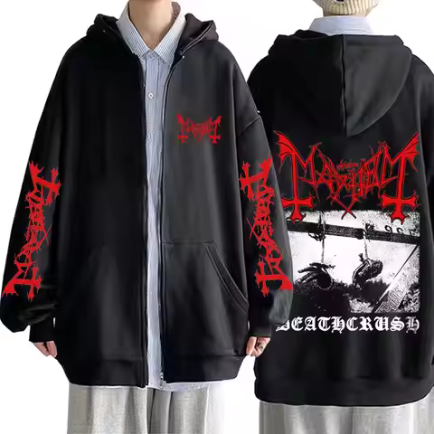 Mayhem Deathcrush Graphic Zipper Hoodie Male Death Black Metal Gothic Band Zip Up Jacket Men Women R
