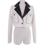 全新☆香奈兒 22P P72419V63388 棉獅紐扣短斜紋軟呢外套 白色 40碼 法國製 正品女裝